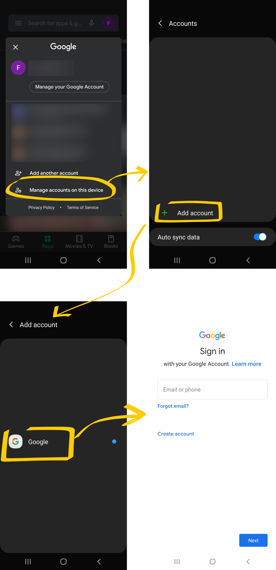 Adding an existing Google account